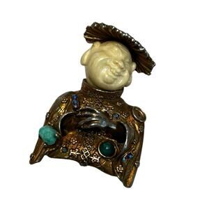 Vintage Har Stone Embellished Laughing Buddha Brooch